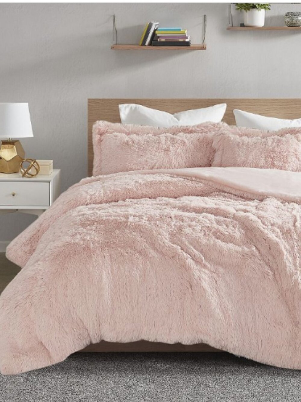 Urban Habitat Malea Shaggy Fur Duvet Cover Set Full/Queen - Blush